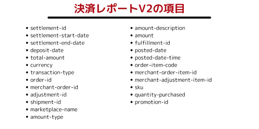 決済レポートV2の項目